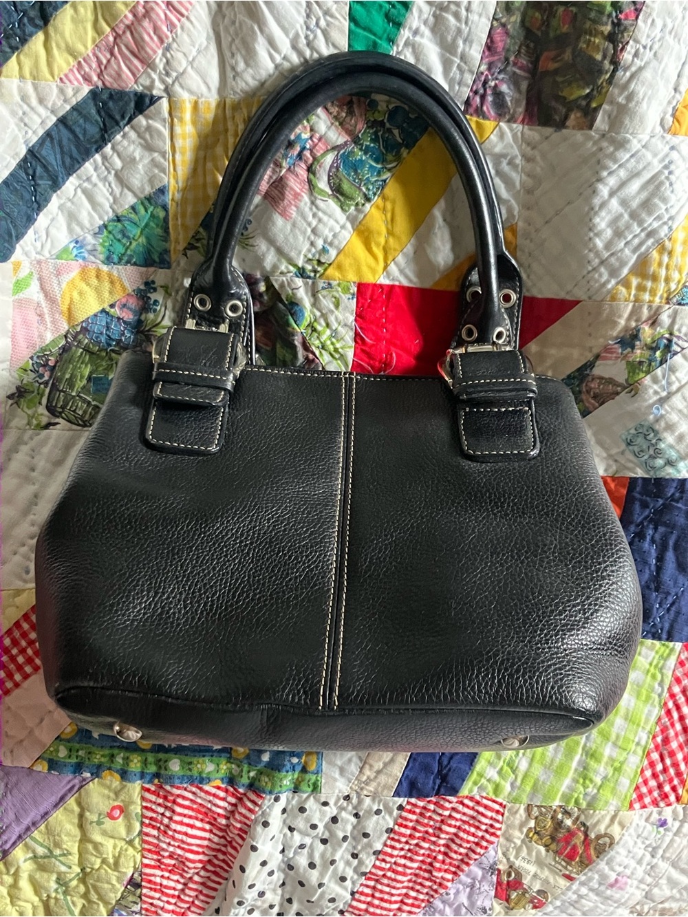 Tignanello Black Leather Satchel with Contrast Stitching